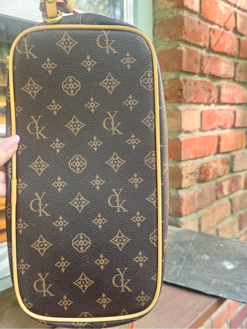 Guyika Brown Monogram Tote with Tan Trim - Picture 8 of 16